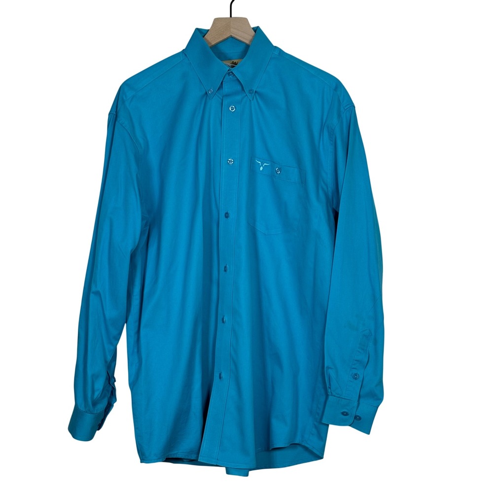Wrangler 20X Mens Button Down Shirt Size L Blue Turquoise Western Long Sleeve